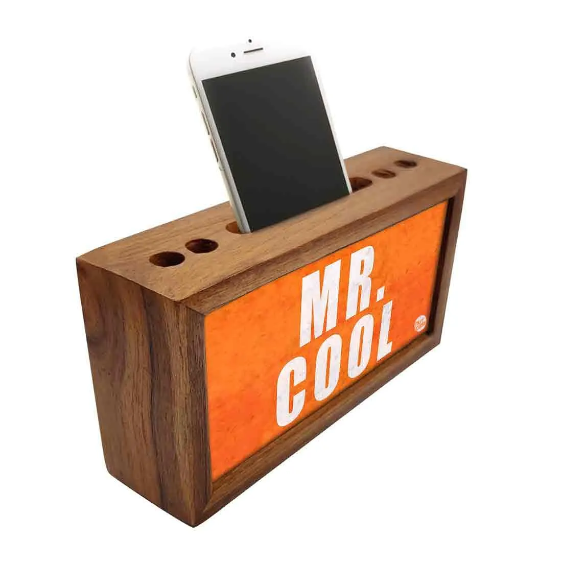 Teak Wood Pen Mobile Stand Organizer- Mr. Cool