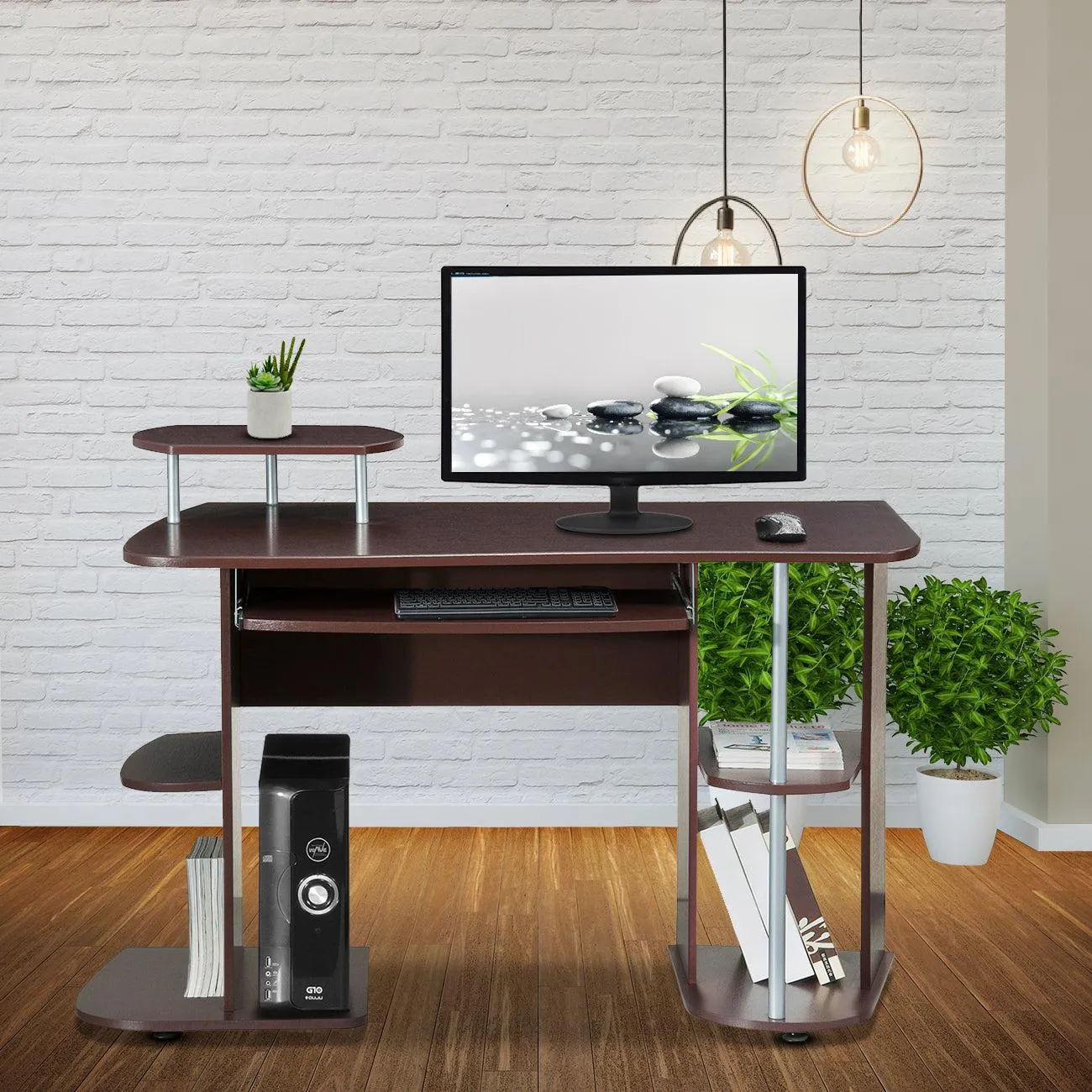 Techni Mobili Complete Computer Workstation Desk WithStorage, Chocolate