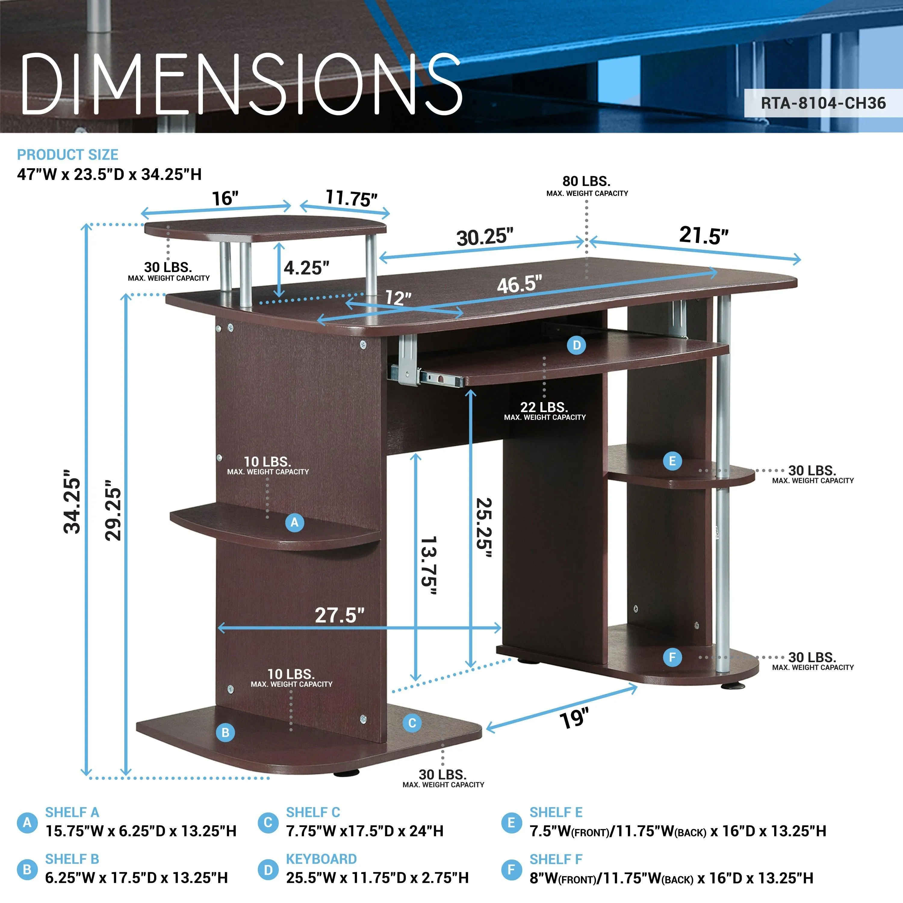 Techni Mobili Complete Computer Workstation Desk WithStorage, Chocolate