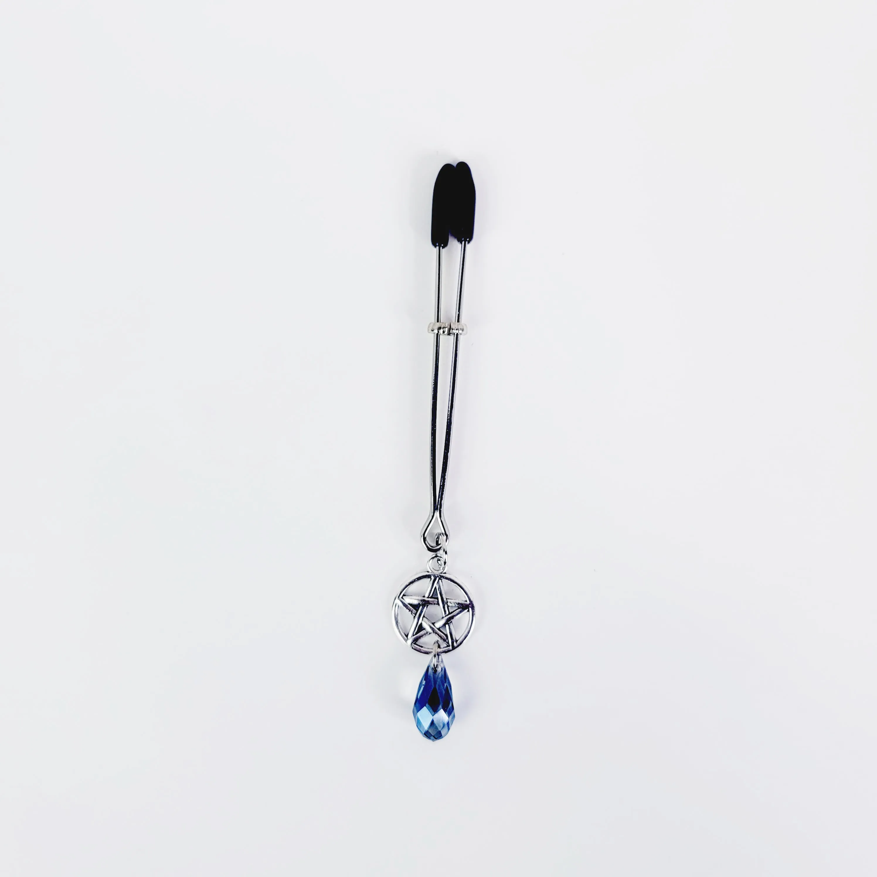 Tweezer Clit Clamp with Pentacle and Crystal. BDSM Adult Toy For Women. Pentagram Jewelry