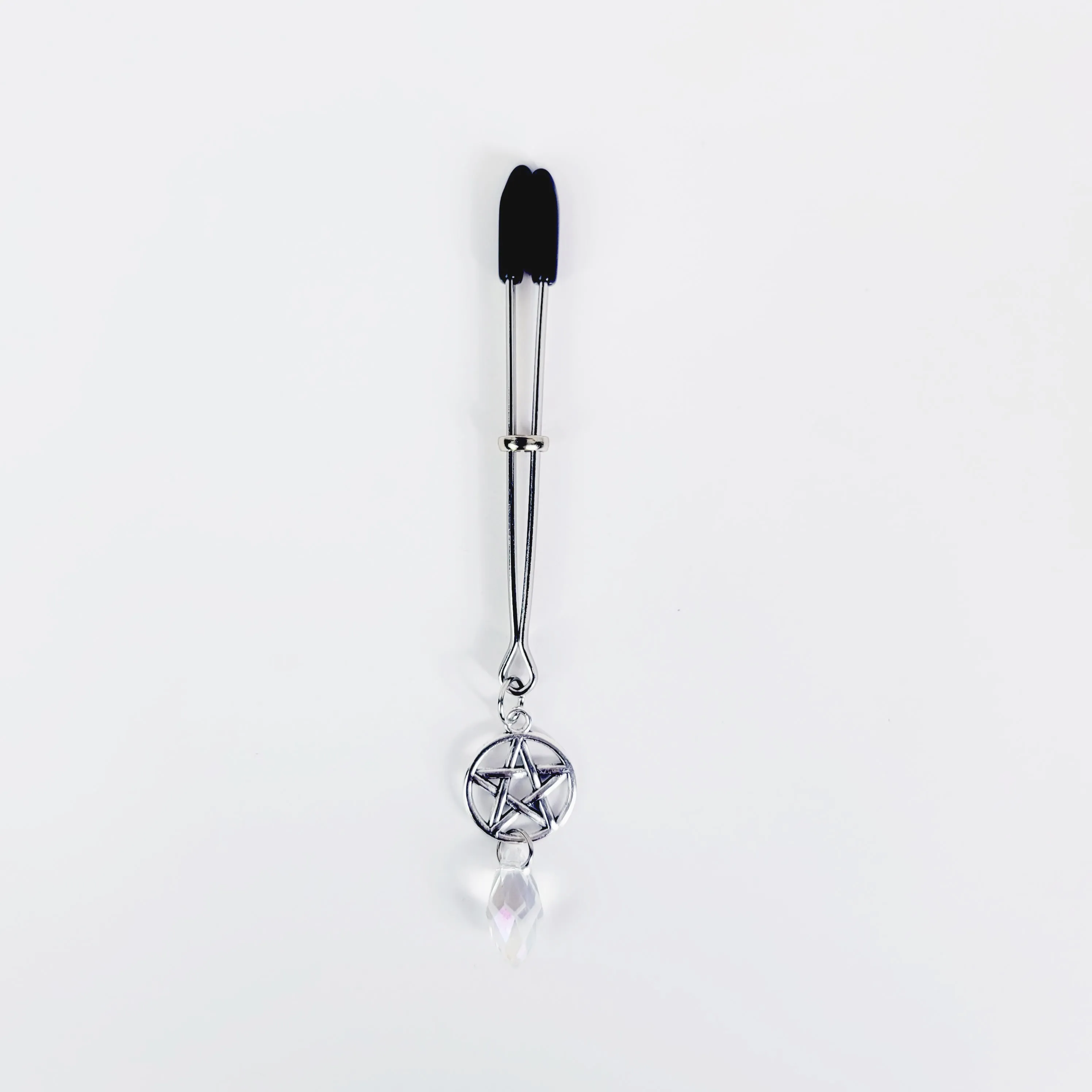 Tweezer Clit Clamp with Pentacle and Crystal. BDSM Adult Toy For Women. Pentagram Jewelry