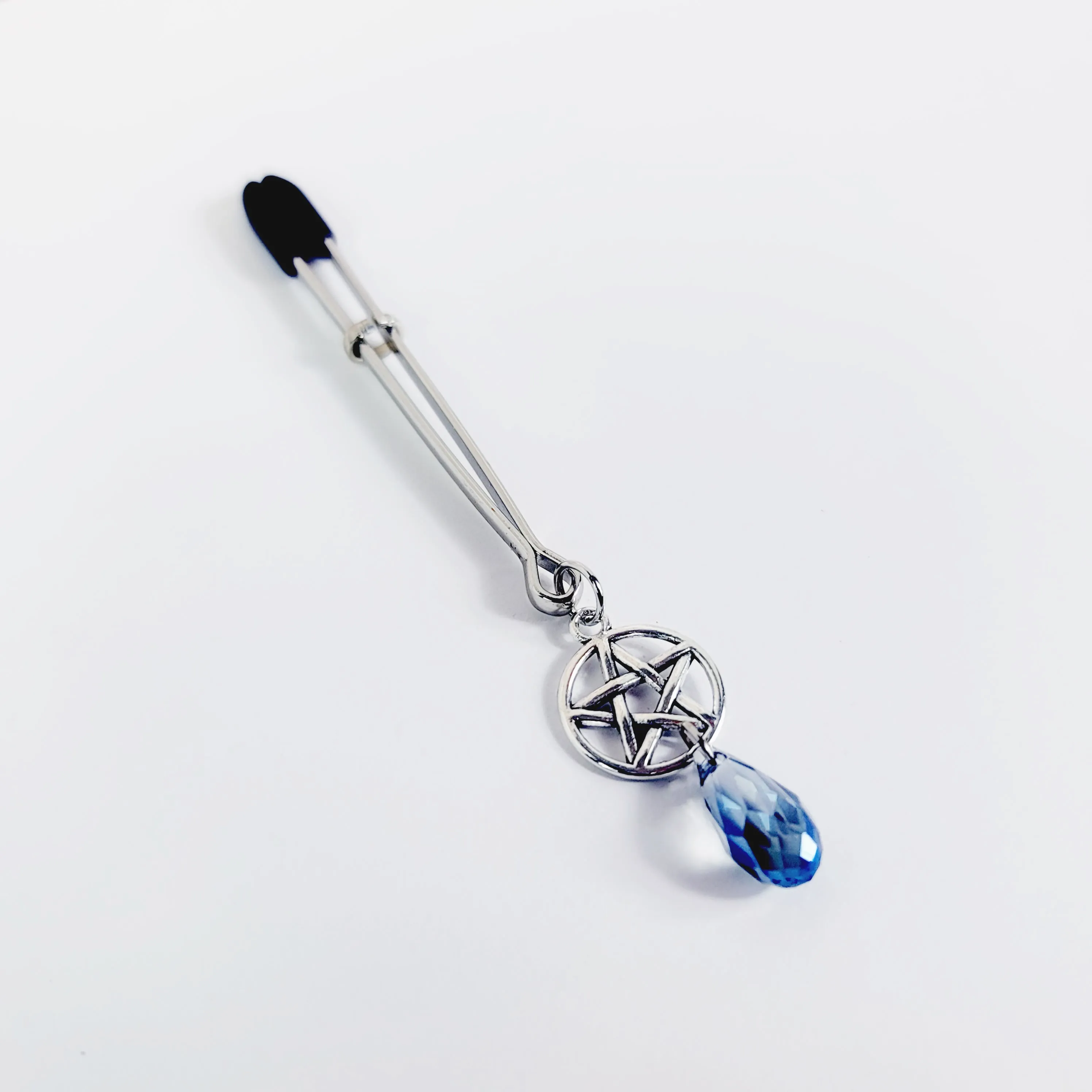 Tweezer Clit Clamp with Pentacle and Crystal. BDSM Adult Toy For Women. Pentagram Jewelry