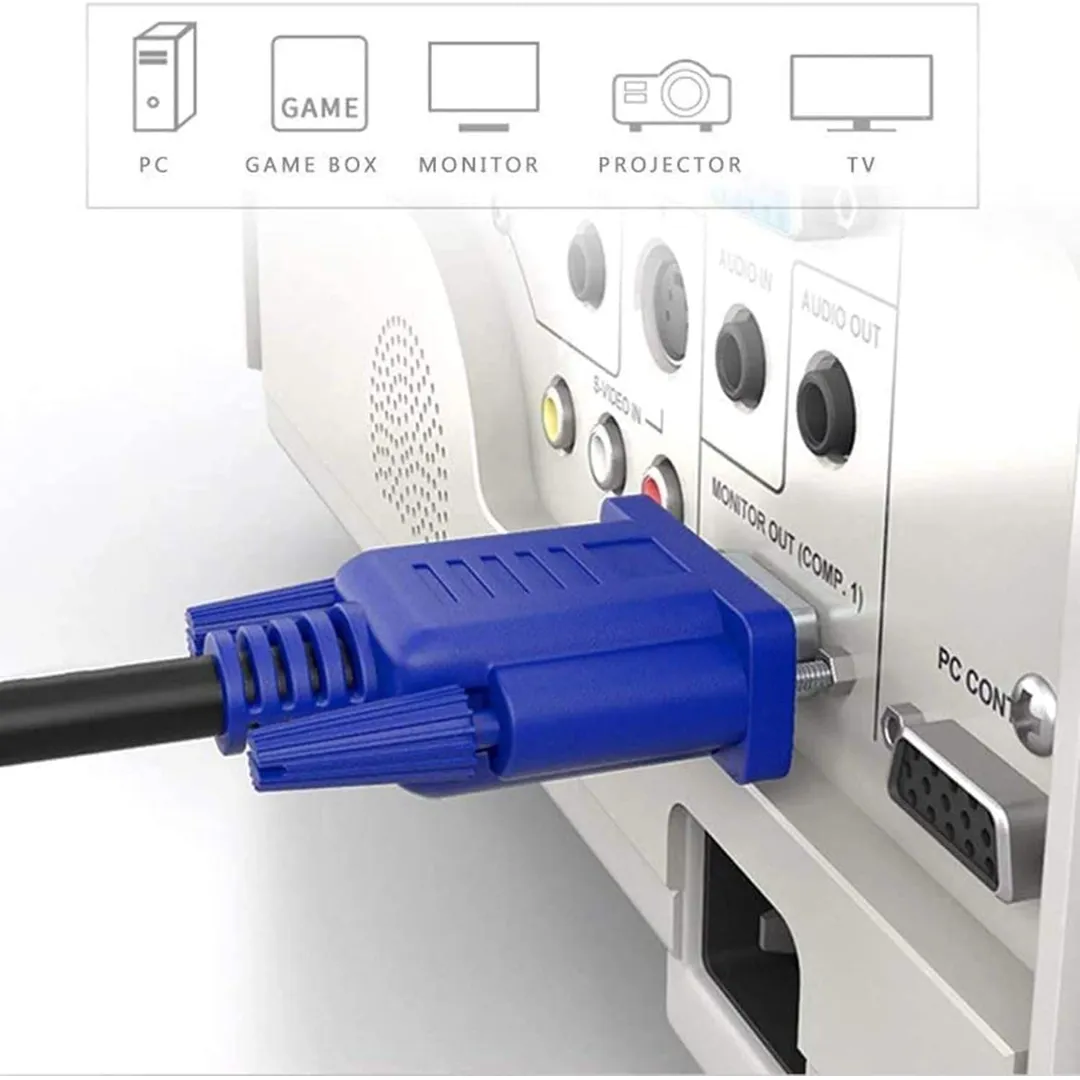 VGA Cable Male to Male 1.5 Meter, Support PC/Monitor/LCD/LED, Plasma, Projector, TFT