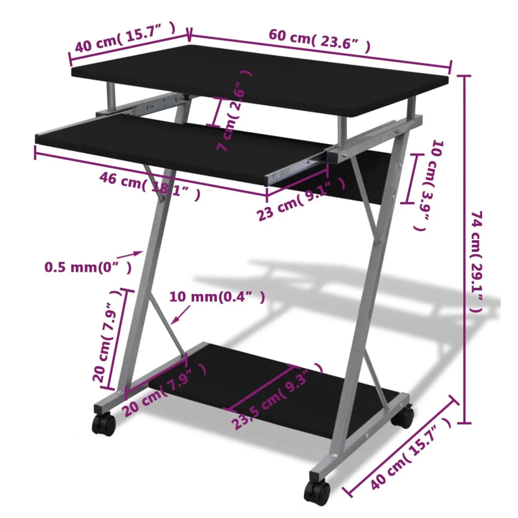 vidaXL Compact Computer Desk with Pull-out Keyboard Tray Black