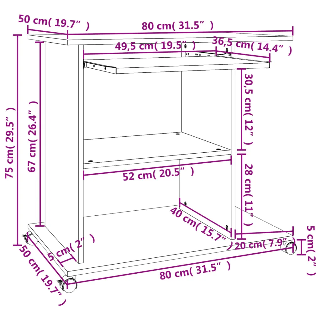 vidaXL Computer Desk High Gloss White 80x50x75 cm Engineered Wood