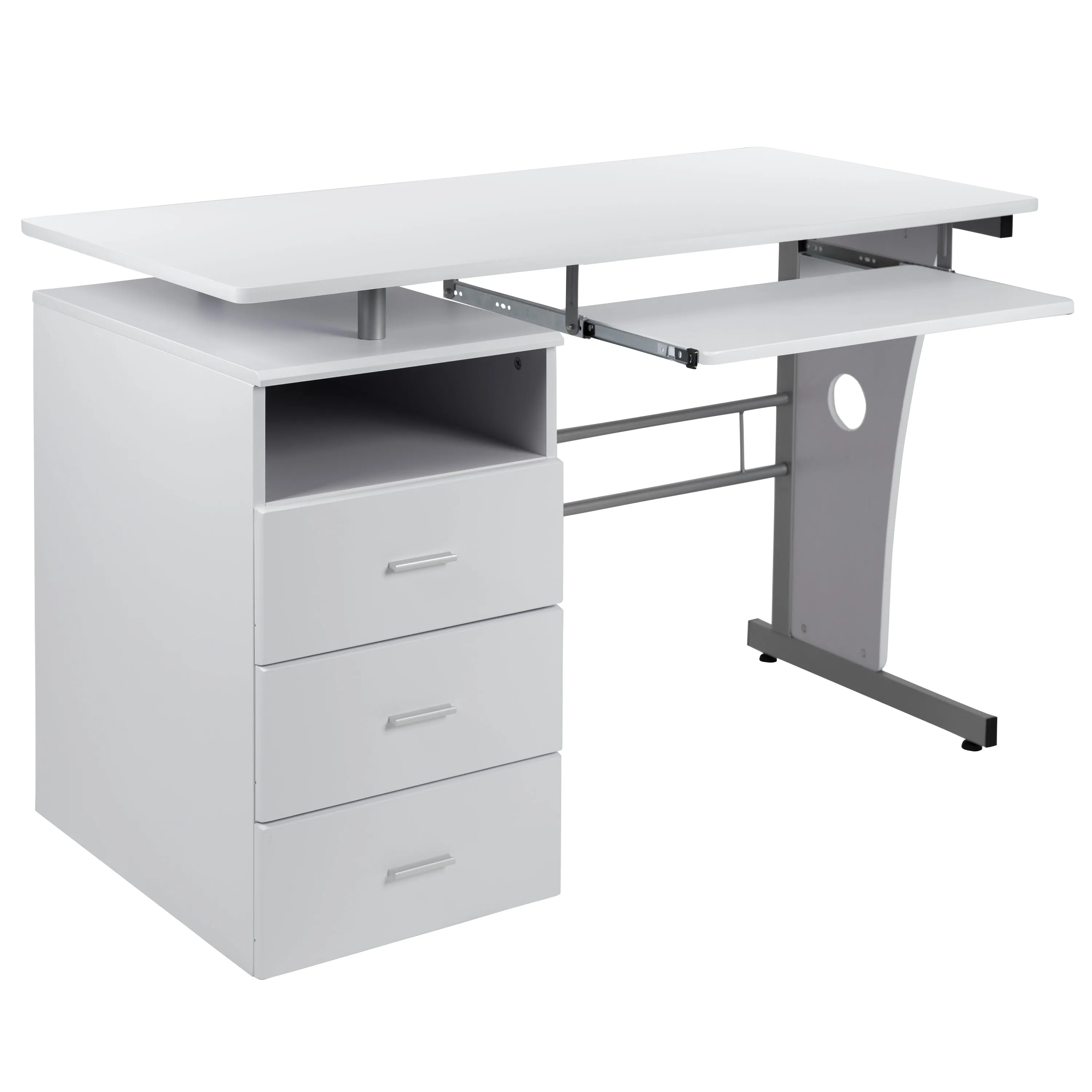 White 3 Drawer Pedestal Desk NAN-WK-008-WH-GG