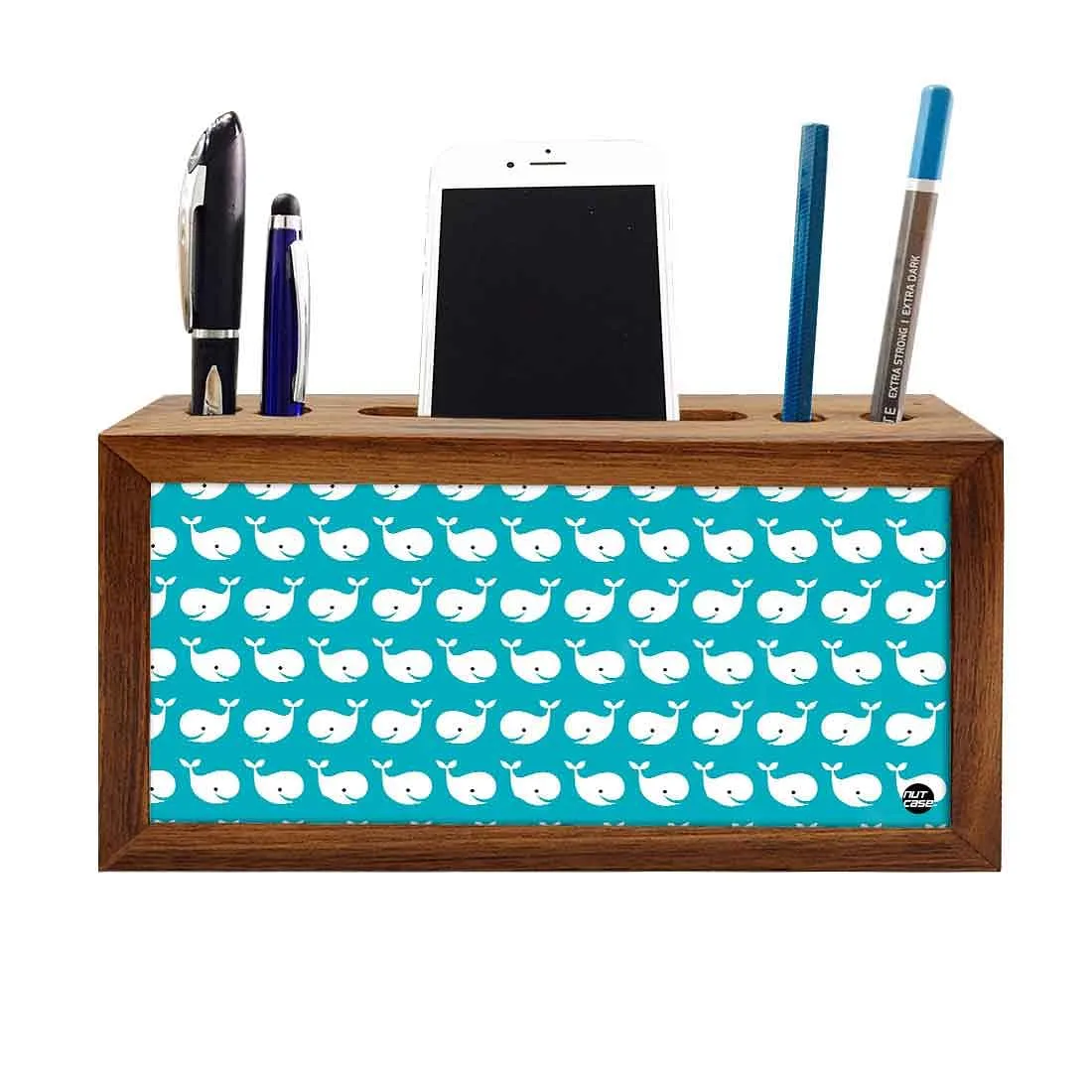 Wooden desktop organiser Pen Mobile Stand - Cute Fish