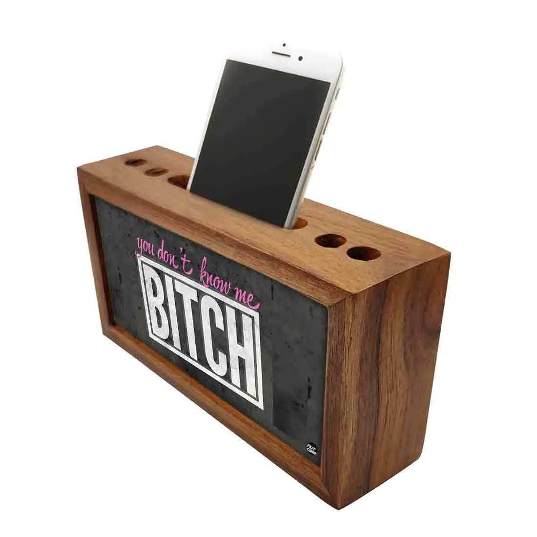 Wooden Pen Holder for Desk - Bitch