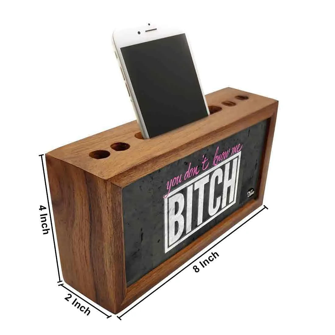 Wooden Pen Holder for Desk - Bitch