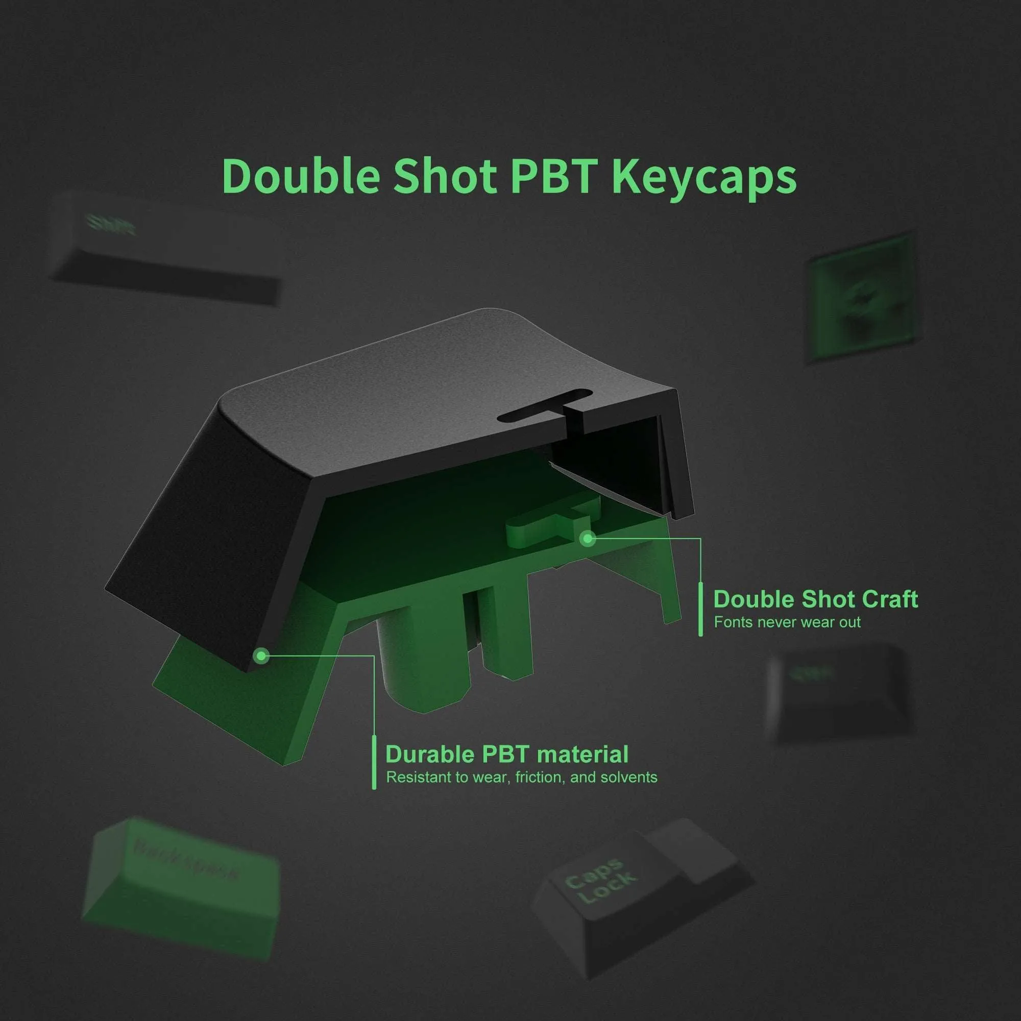 XVX Green on Black Doubleshot Cherry Profile Keycap Set (168-Key)