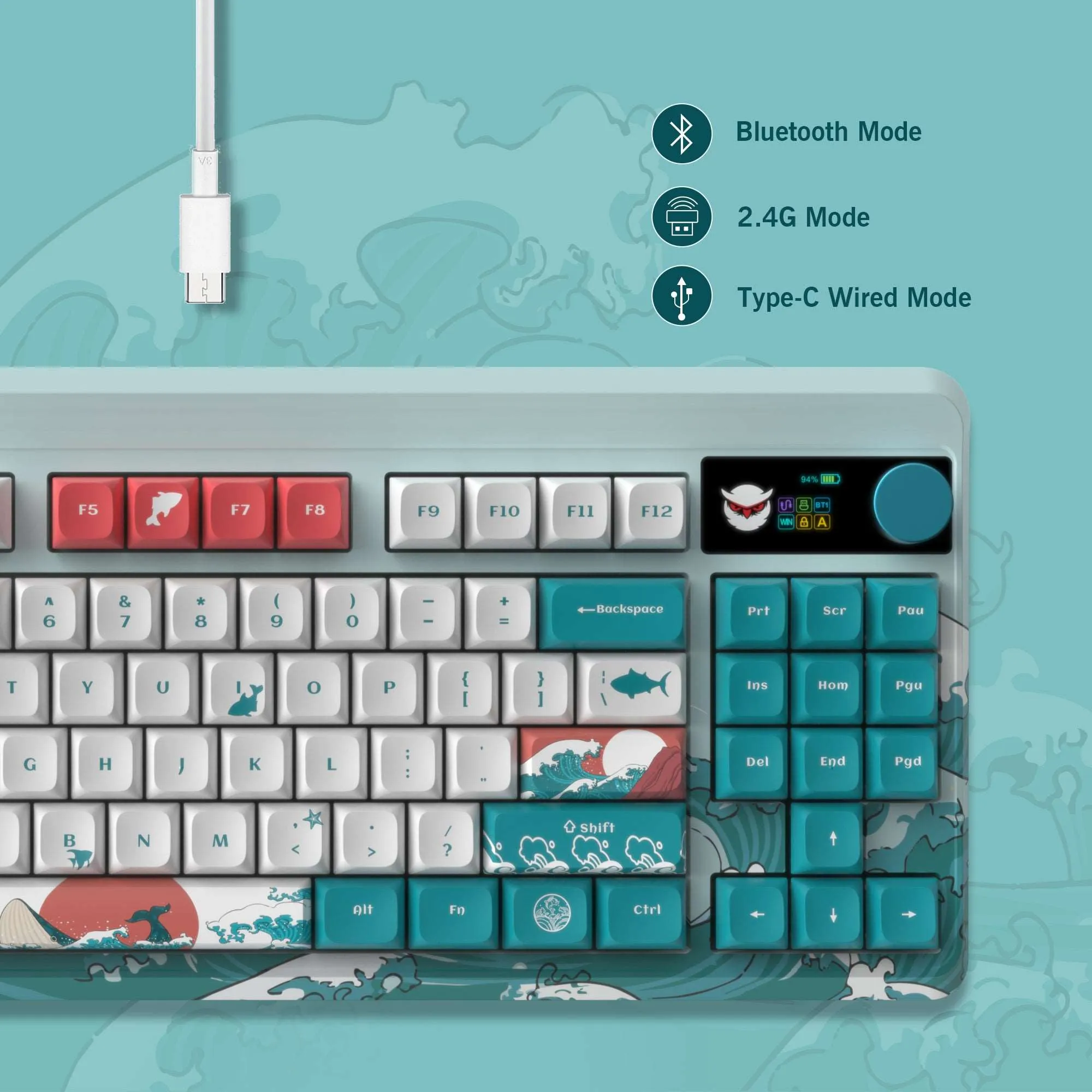 XVX M87 Pro Tri-Mode Smart Display Mechanical Keyboard (Coral Sea/Retro Grey/Shadow)