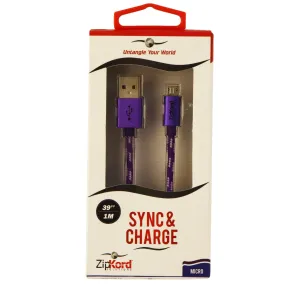 ZipKord (ZKCB5PEBL14) 3Ft Charge & Sync Data Cable for Micro USB Devices- Purple